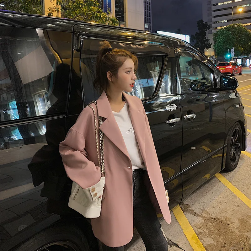 

Small Suit Coat Women's Korean-style Loose-Fit Spring And Autumn 2019 Online Celebrity England Casual Black And White with Patte