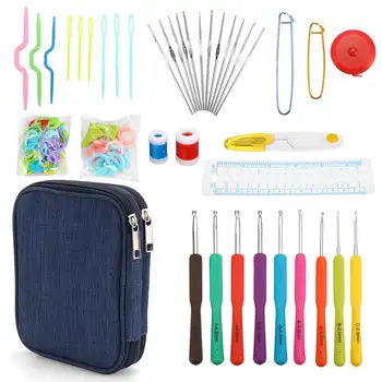 

72PCS Knitting Needles Crochet Hook Sewing Kit 2-6mmSoft TPR Metal Crochet Hook Gauge Sewing Knitting Needle for Hand Quilting