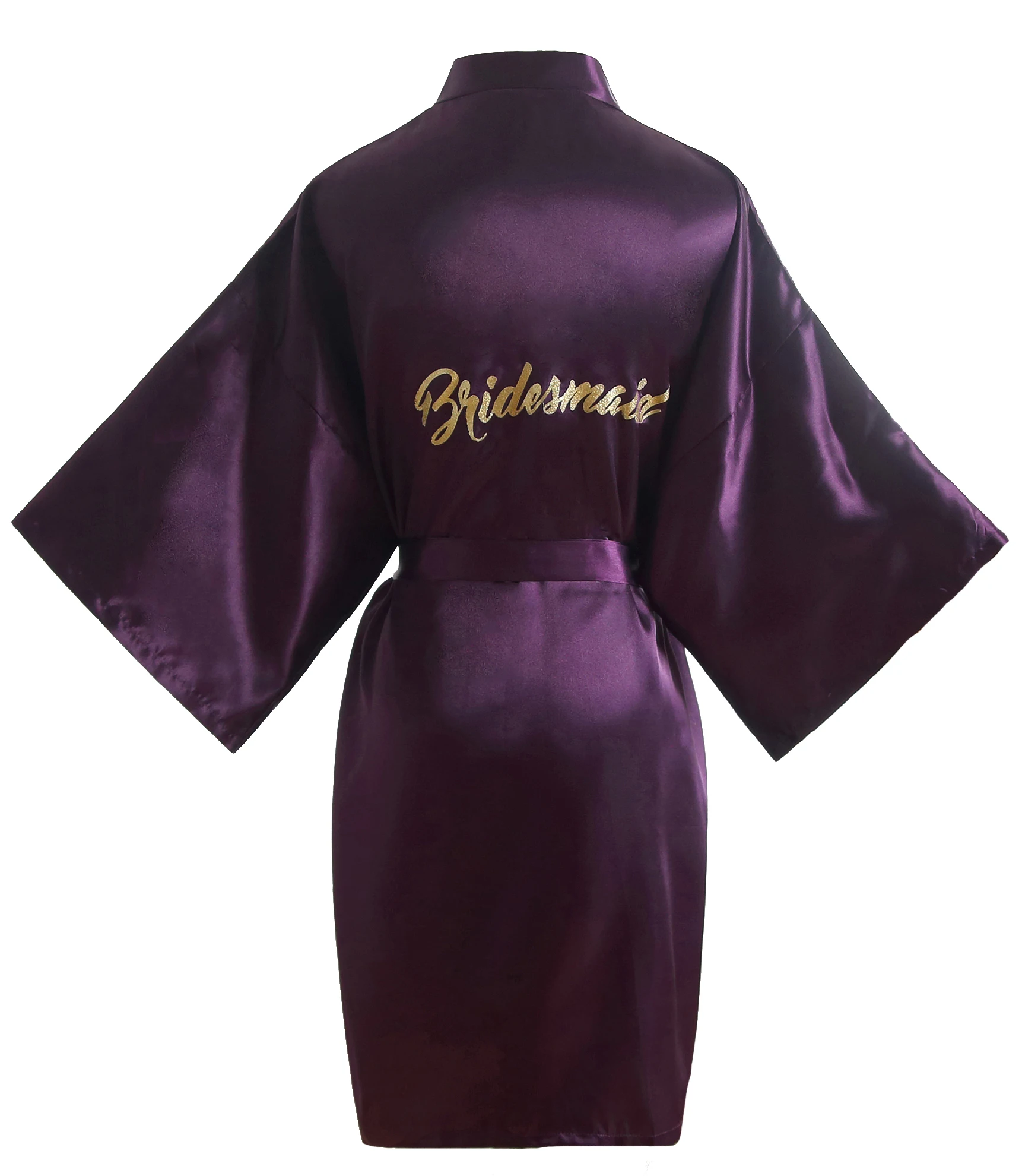 Women's Satin Purple Robe Short Kimono For Bridesmaid Wedding Party