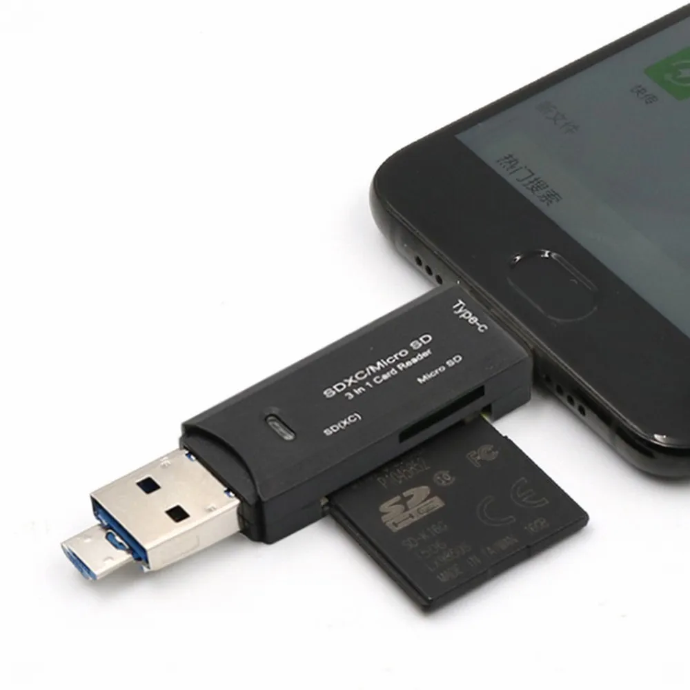 Type-C Micro USB 3в1 Многофункциональный кард-ридер Android мобильный телефон компьютер Тип C к SD TF кард-ридер
