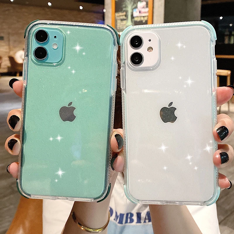 Противоударный блестящий чехол для телефона iPhone 13 12 11 Pro Max XR X XS 8 7 Plus 12Mini
