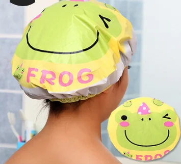 Frog Водонепроницаемая Милая мультяшная шапочка для душа, эластичная банная шапочка для девочек, шапочка для спа с эластичными лентами для волос, шапочка для душа - Цвет: Frog