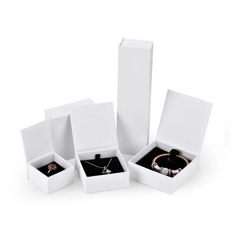 

White Paper Mesh Patter Jewelry Box With Sponge For Earring Ring Necklace Bracelet Box Flip Cover Paper Jewelry Gift Packaging