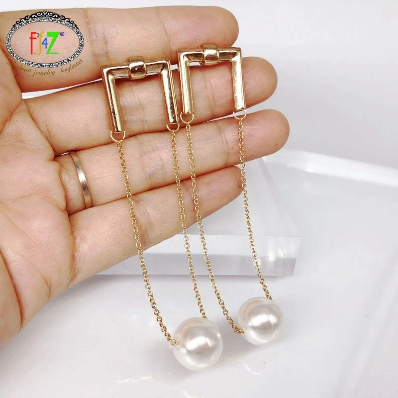 

F.J4Z New Anti-allergy Pearl Dangle Earrings for Women Fashion Minimalist Geometric Tassel Statement Earrings Jewelry Wholesale