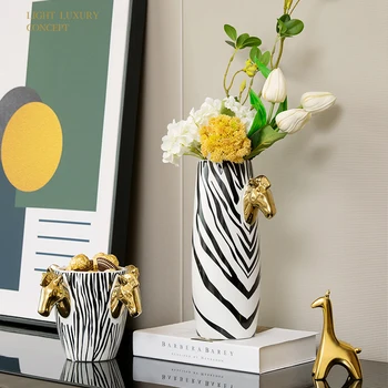 

Simple Art Ceramic Zebra Vase Crafts Ornaments Desktop Flower Arrangement Modern Home Decoration Accessories Housewarming Gifts