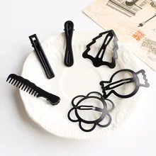 Детские матовые черные заколки в Корейском стиле; Простые Модные универсальные черные заколки для волос с изображением животных; женские аксессуары