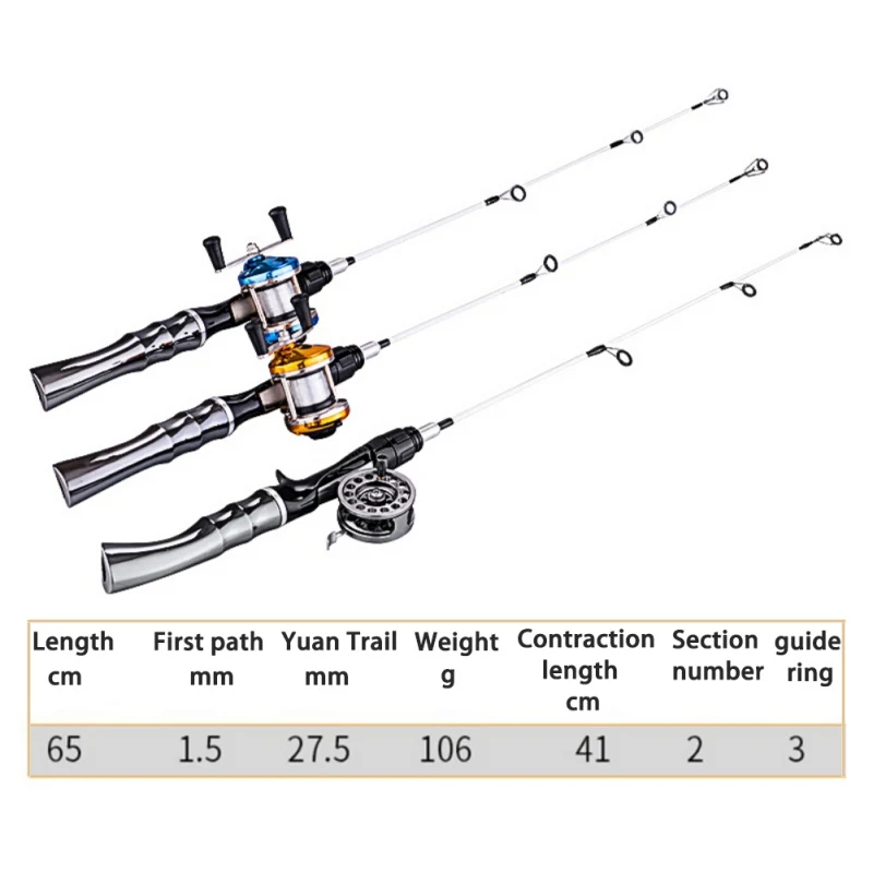 Новинка, 65 см, зимние удочки для подледной рыбалки, 2 наконечника, спиннинговое удилище из углеродного волокна, Ледяной полюс, ультра-светильник, ловля карпа, toolun