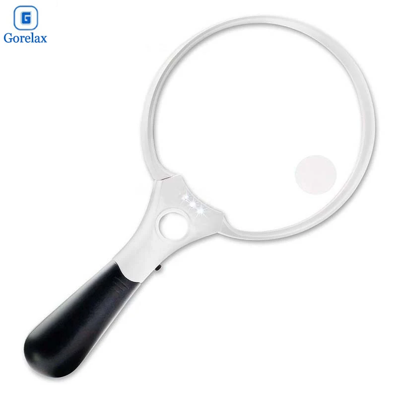 137mm Large Handheld Magnifier Magnifying Glass with 3 Led Lights 2X 4X 25X Magnifier Glass Lens for Reading Repair Observation