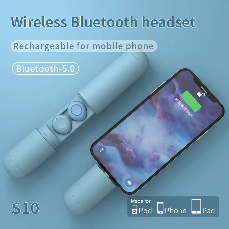 Mini S10 TWS Wireless Bluetooth 5 0 Touch Control Earbuds Sport Headphone Waterproof IPX6 with 1000mah emergency battery