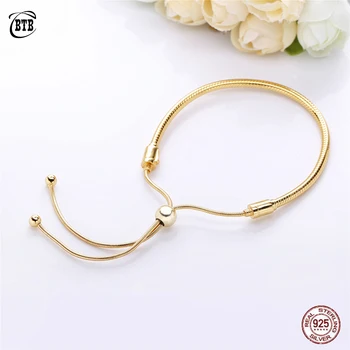 

New Original 100% 925 Sterling Silver Telescopic Bracelet Woman Bangle Fit Beads Charm Rose Gold DIY Jewelry Gift For Female