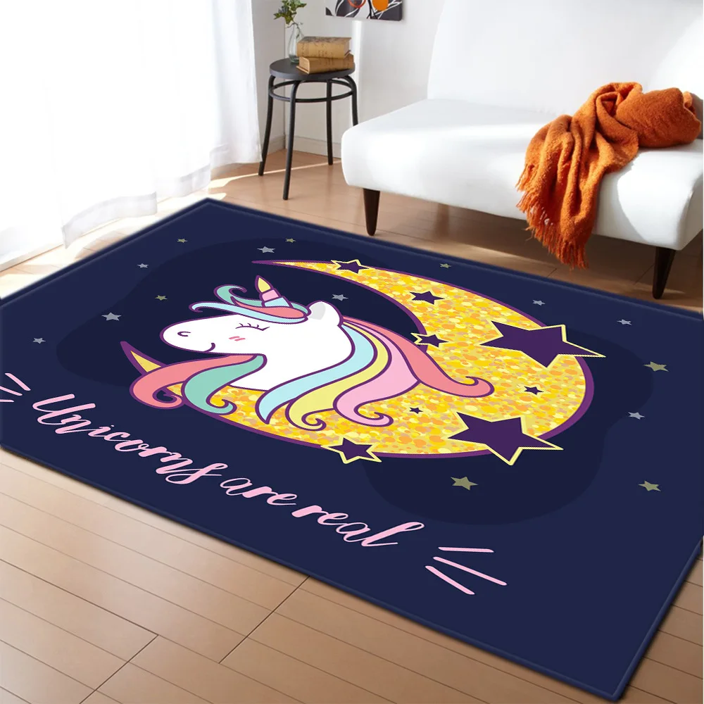 Unicorn 3D Printed Carpet Cartoon Child Play Mat