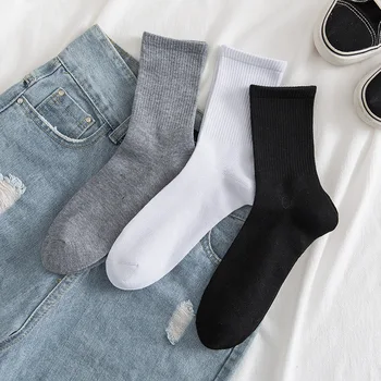

Jaoanese Black and White Solid Color Unisex Cotton Socks Women Harajuku Woman Socks for Spring autumn Casual Calcetines