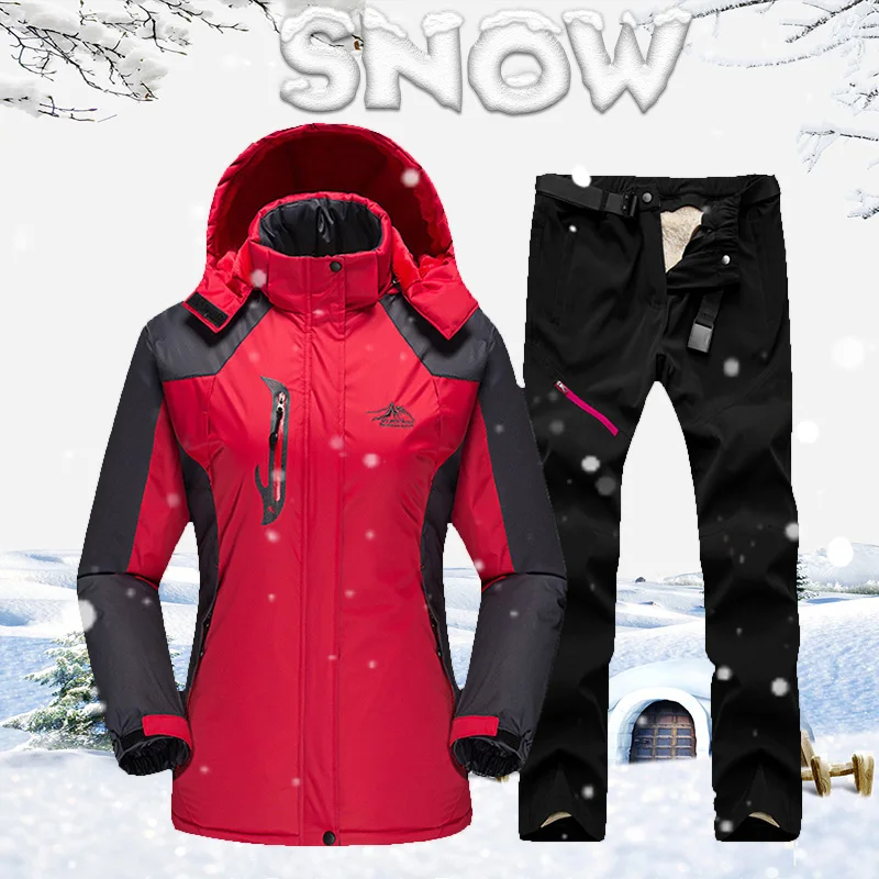 Ski Suit For Women Outdoor Waterproof Windproof Snowboard Ski Jacket Pants Winter Snow Skiing Fleece Jackets Women's Ski Suit Ski Suit For Women Outdoor Waterproof Windproof Snowboard Ski Jacket Pants Winter Snow Skiing Fleece Jackets Women's Ski Suit