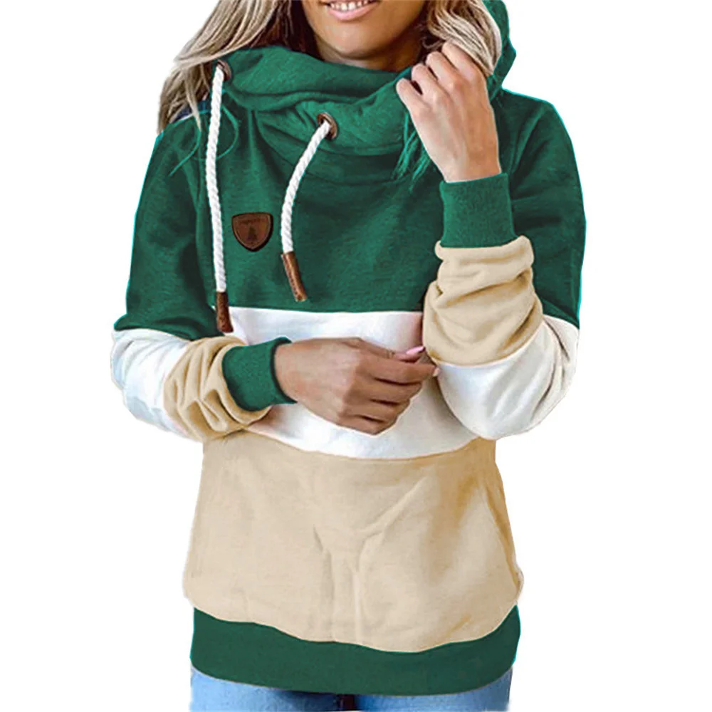 Autumn And Winter Women Hooded Sweater Clothing Stitching Casual Loose Warm Solid Colid Pullover Top Long Sleeve Ladies T-Shirt | Женская