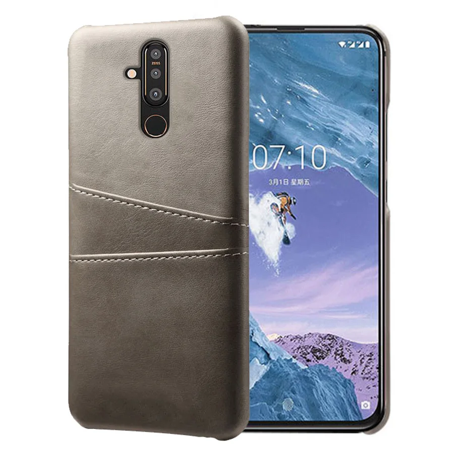 

SCK Leather Card Holder Phone Cases For Nokia 8.1 Plus 8.1Plus Case Slim Hybrid Hard Platic Phone Cover