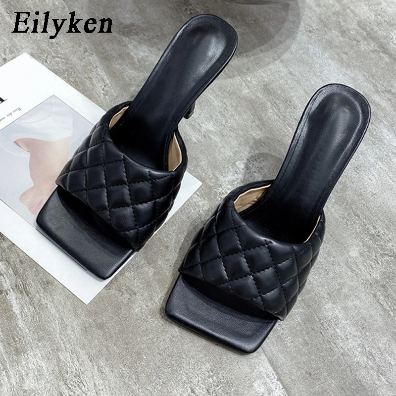 Eilyken/летние женские шлёпанцы; дизайнерские шлёпанцы; сандалии с квадратной подошвой; женская обувь на высоком каблуке 9 см; Летняя женская обувь - Цвет: Black