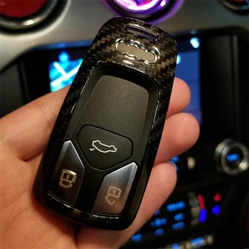

Glass Carbon Fiber Car Key Cover Shell Case Holder Cover for Audi A4L Allroad B9 Q5 Q7 TT TTS 4M 8S 2016 2017 2018 Accessories