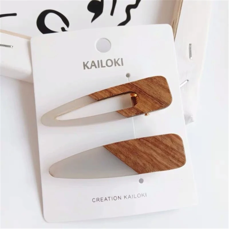 New Fashion Patchwork Geometric Wood Acrylic Hair Clips For Women Girls Hollow Waterdrop Hairpin Barrettes Hair Accessories - Цвет: Mix Gray