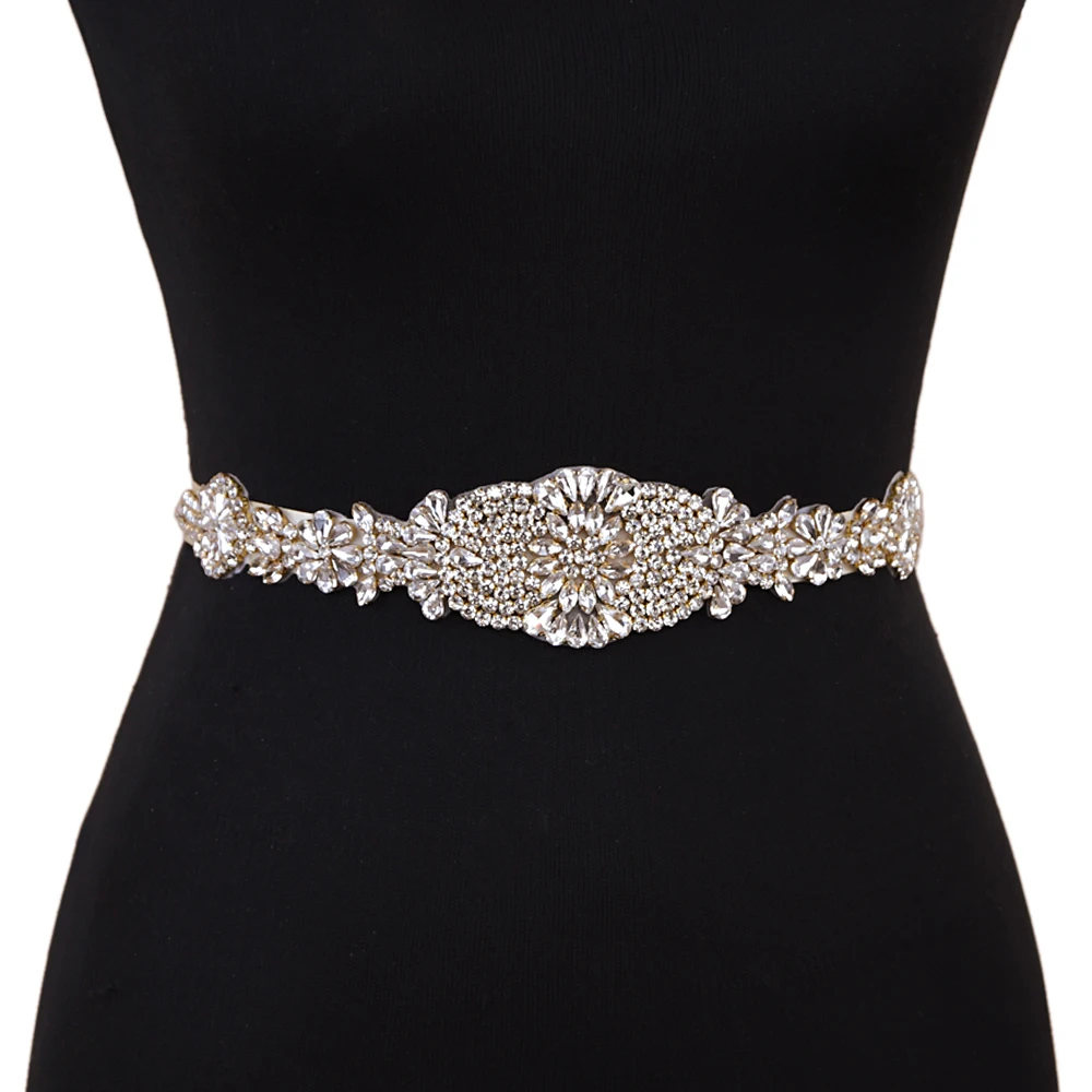 TRiXY S123-G Stunning Golden Bridal Belts Gold Diamond Bridal Wedding Dresses Belts for Women Wedding Waistband Belt Bridal Sash