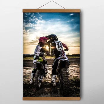 

Motocross kiss love moto sport sunset Wall Art Posters Canvas Prints Solid wood Scroll Paintings For Living Room Decor
