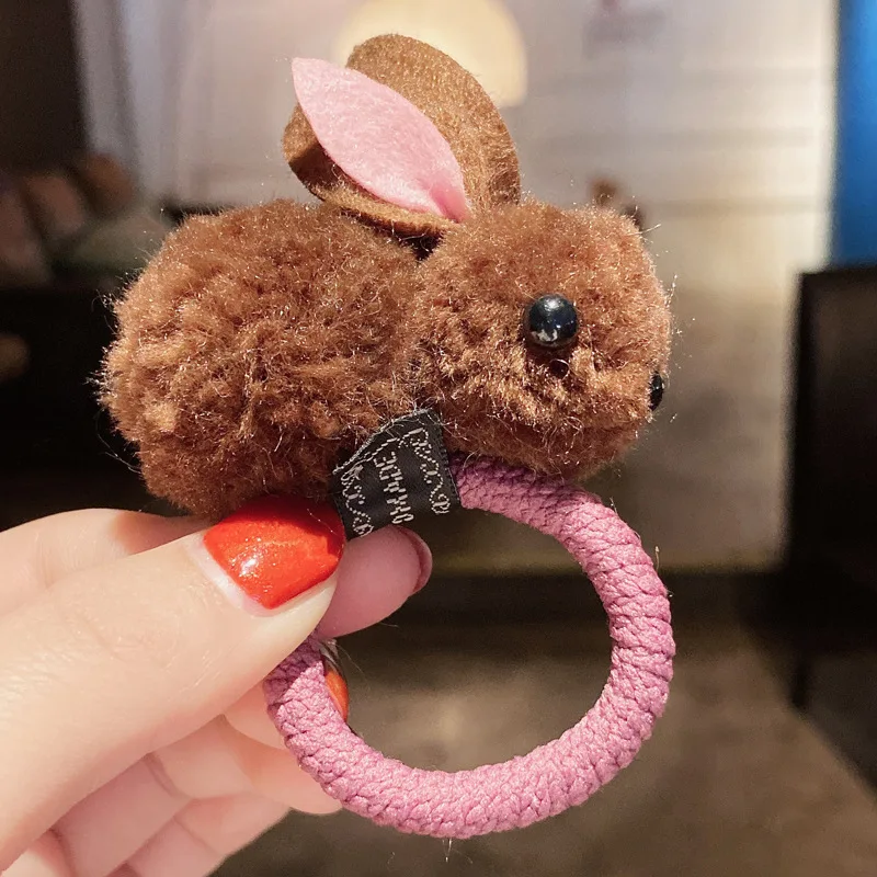 Children Small Ring Elastic Hair Band Cute Plush Rabbit Bunny Ears Headdress Kids Hair Rope Hair Accessories Barrettes