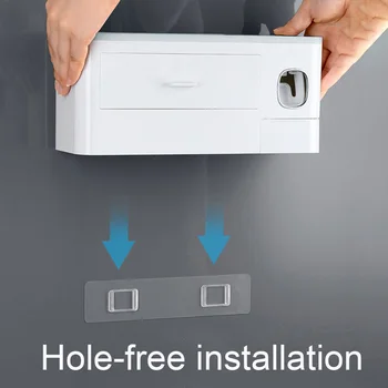 

Drawers Automatic Toothpaste Dispenser Multifunctional Cosmetic Organizer Wall Mounted With Dustproof Cover Toothbrush Holder