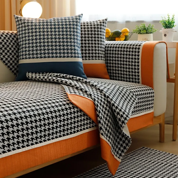 

Luxury Houndstooth Sofa Cover High Precision Chenille Jacquard Non-slip Sofa Towel Cushion Living Room Blanket Home Decor