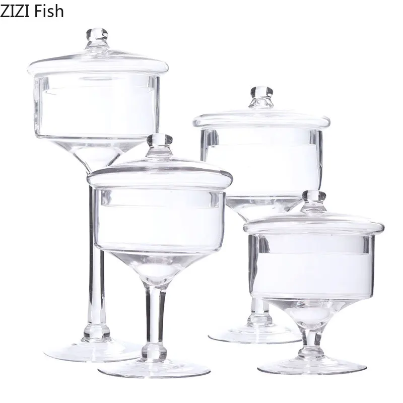 Transparent Glass Cake Stand with Lid Candy Jar with Glass Cover Wedding Dessert Display Stand Home Candy Storage Tank