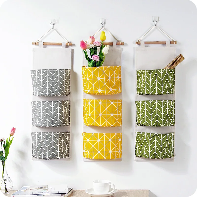 

3 Pockets Wall Hanging Home Storage Bag Holder Wardrobe Sundries Container Door Pouch Home Decor Cosmetic Toys Organizer