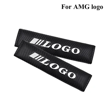

For Mercedes Benz AMG Carbon Fiber Car Seat Belt Pad Seat Shoulder Strap Pad Cushion Cover Auto logo safety belt padding