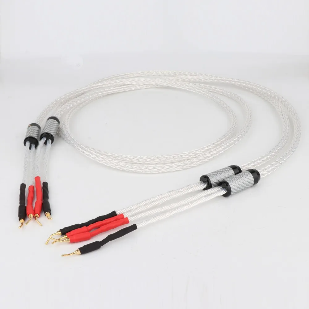 

Preffair One Pair 8AG Silver Plated 16 Stands HIFI OCC Speaker Cable With 2mm Pin Banana Plug Loudspeaker Cable