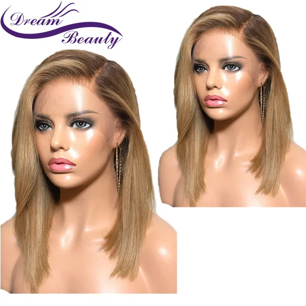 Dream beauty 13x6 боб парик на кружеве Омбре человеческие волосы с волосами младенца прямые предварительно сорванные Remy кружевные передние человеческие волосы парики