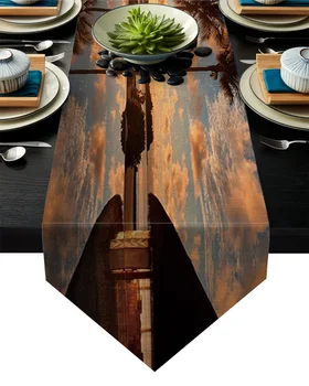 

Beach Sunset Coconut Tree Sea Table Runner Table Flag Home Party Decorative Tablecloth Table Runners for Wedding