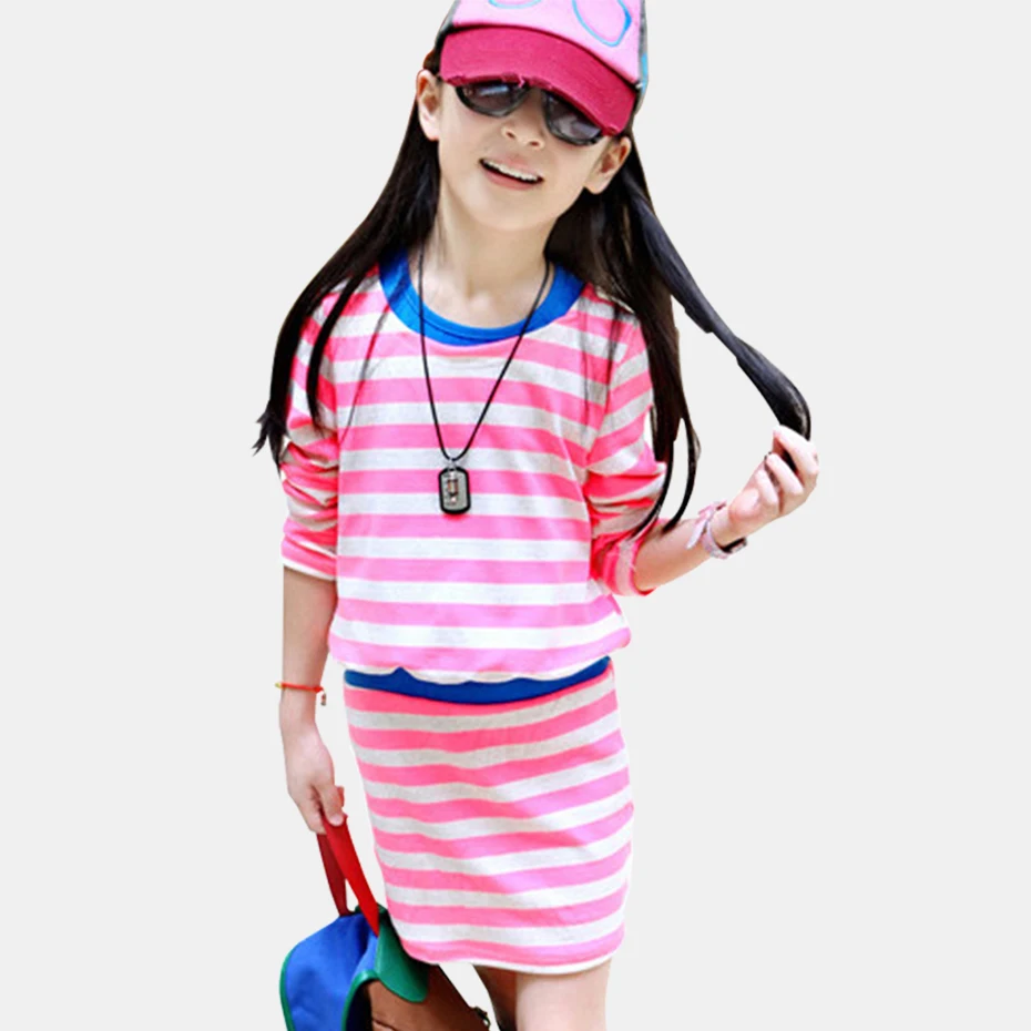 Платье для девочек, платья в полоску для девочек, повседневное стильное платье весенне-Осенняя детская одежда для девочек 6, 8, 10, 12, 14 лет