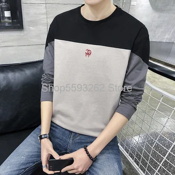

Tide brand T-shirt men's long sleeve autumn 2020 trend slim round neck cotton men's T-shirt base shirt