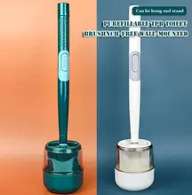 Toilet Brush With Holder Refillable TPR Toilet Brush Flat Head Flexible Bristles Cleaning Brushes Clean Tool Bathroom Accessorie