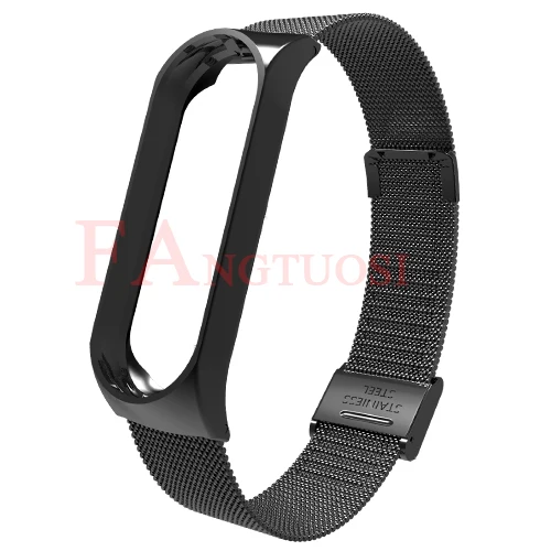 black FANGTUOSI mi band 3 4 металлический ремешок для Xiaomi mi Band 3 4 смарт-браслет ремешок из нержавеющей стали mi Band 4 3 ремешок на запястье - Color: black