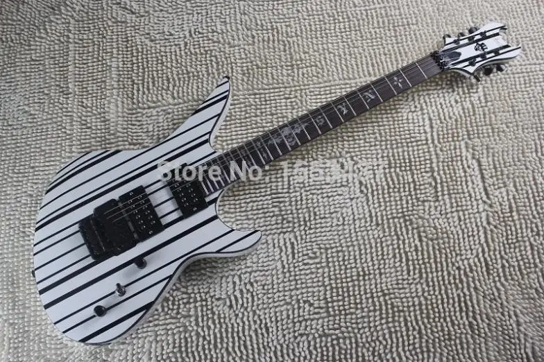 Высокое качество synyster пользовательские floydrose тремоло в белый/черный линии с ремешком и черепом логотип электрогитары hott3