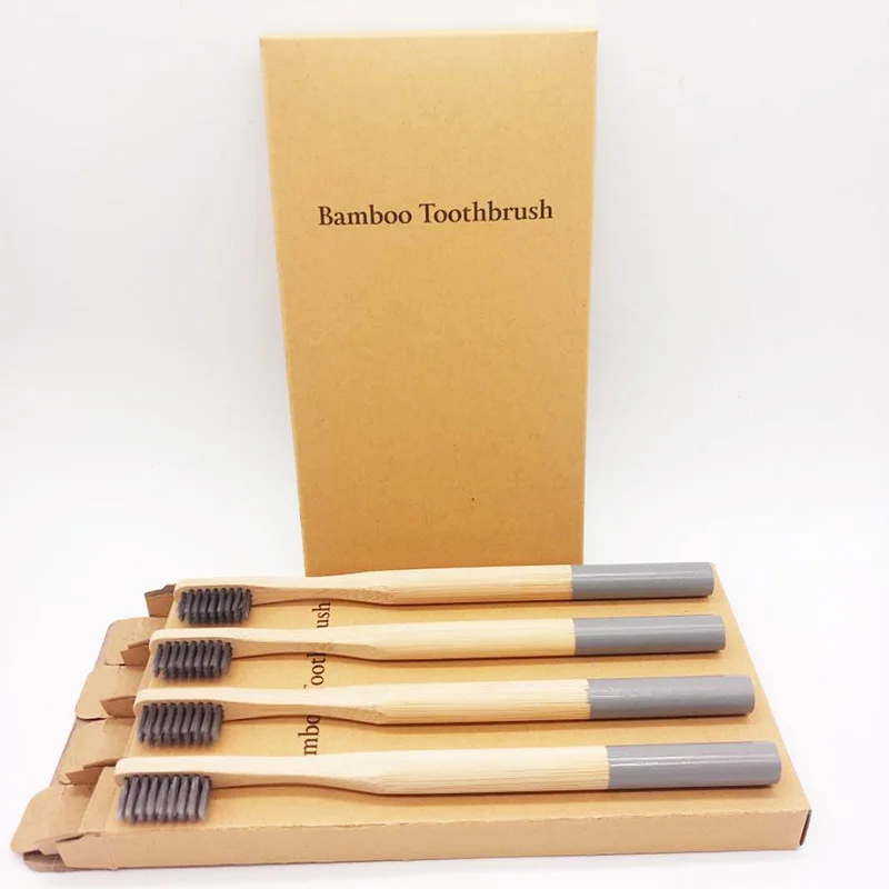 4pcs Rainbow Bamboo Toothbrush Round Bamboo Handle Black Bristle Adult Tandenborstel Wooden Handle Low carbon Toothbrush 8Colors