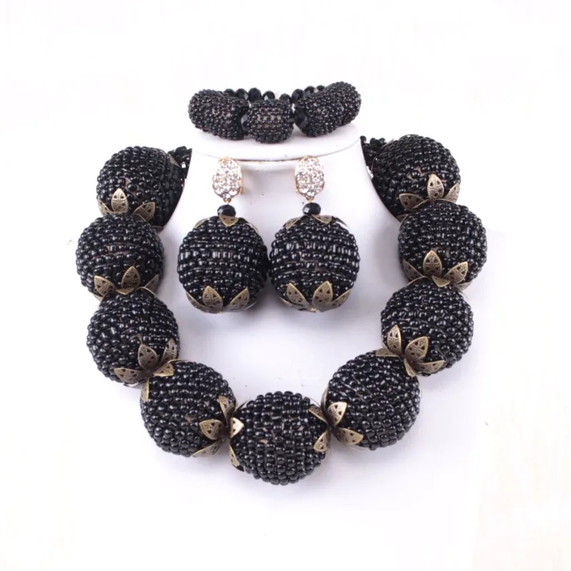 4 UJewelry, ювелирные наборы для женщин, черные бисерные серьги-шарики, браслет и ожерелье, набор, традиционные нигерийские ювелирные изделия, мода