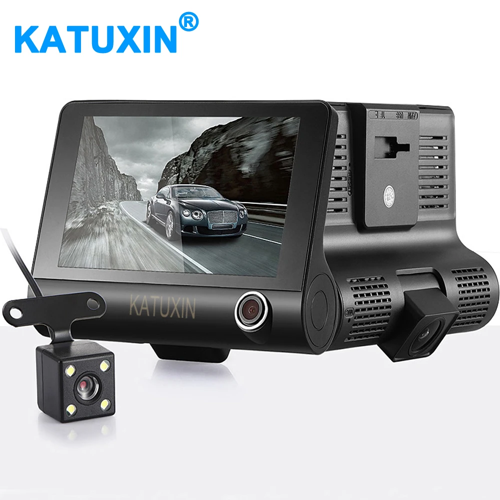 KATUXIN 4 &quotСкрытая Автомобильная видеорегистратор HD ночное видимое 3 камеры