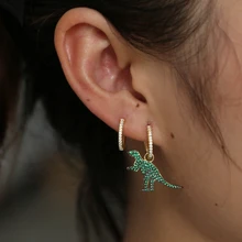 925 Стерлинговое Серебро, очаровательные серьги с животными, простые серьги с динозаврами, Золотой динозавр, зеленые белые рубины, серьги для помолвки, ювелирные изделия