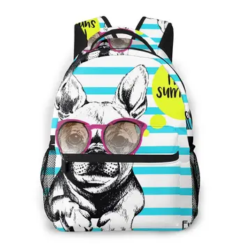 

Women backpack male travel backpack mens bag large laptop shopping travel bag Portrait Of French Bulldog Wearing The Sunglasses