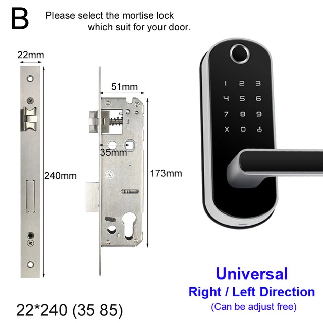 Size B Silver Отпечаток пальца смарт-карта цифровой код Bluetooth TTLock приложение электронный дверной замок Домашняя безопасность врезной биометрический замок ключ - Цвет: Size B Silver