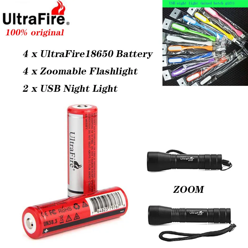 Светодиодный фонарь UltraFire 18650 Батарея 2/4/6 шт MAX 3,7 V 2600 mAh18650 Перезаряжаемые литий Батарея для фонарь фонарик электронные игрушки - Цвет: 4 pieces per set