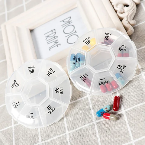 7Days Medicine Pill Box Mini Round Portable Travel Storage Vitamin Box Sort Tablet Holder Organizer Container Pill Cases