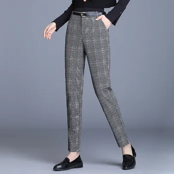 

Winter Pants Women Autumn Winter Style Casual Korean Version of High-waisted Haren Pants Check