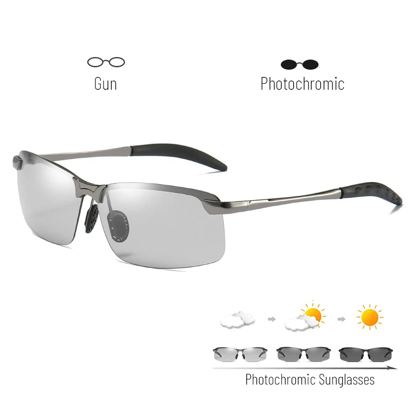 Поляризованные фотохромные солнцезащитные очки для мужчин, для вождения, прямоугольные, хамелеон, меняющие цвет, солнцезащитные очки, день, ночное видение, антибликовые очки - Цвет линз: C2 gun photo
