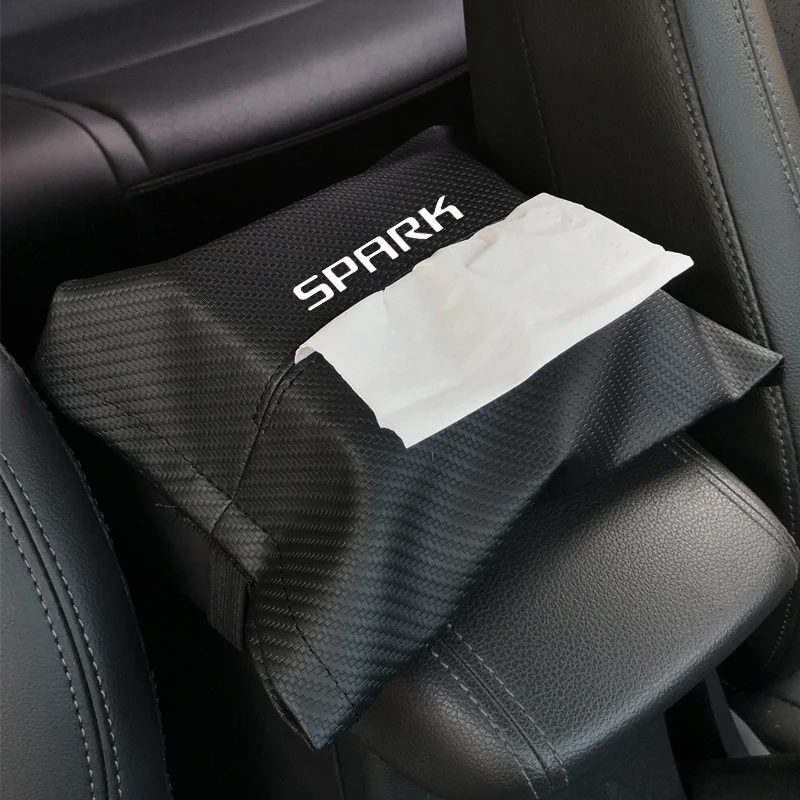 

Carbon Fiber Grain Leather Seat Back Tissue Box Car Armrest Box Tissue Box Car Interior Accessories For Chevrolet Spark