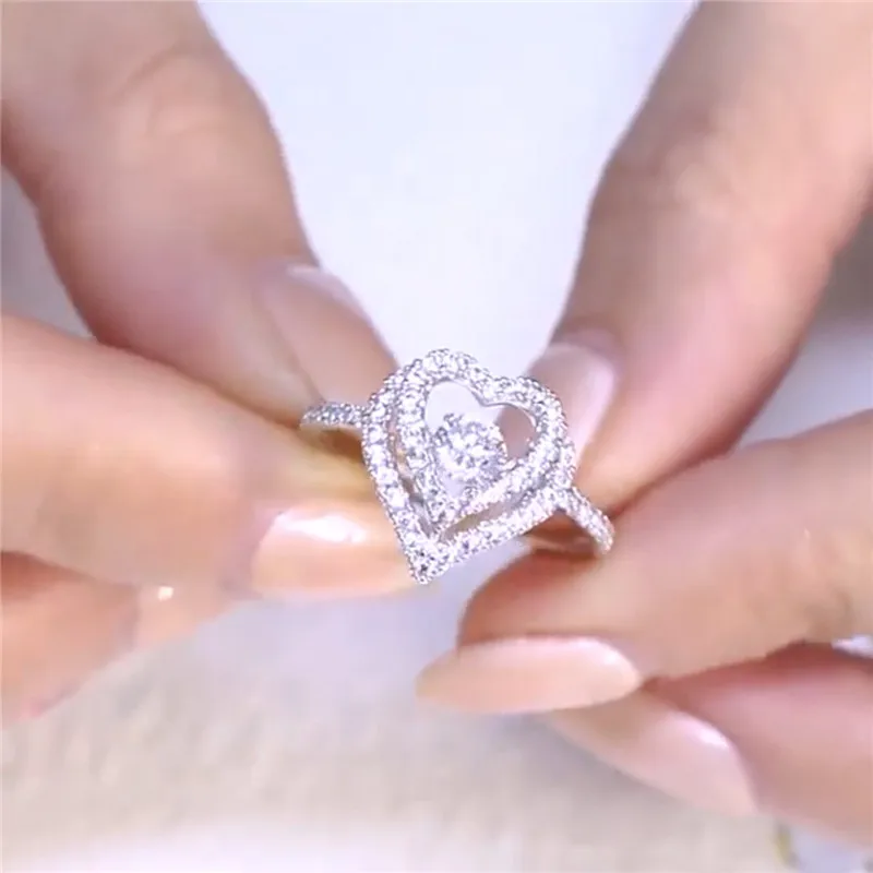 Кольцо с танцующей сердцевиной, белое золото, заполненное проложить ааааа Cz камень, обручальное кольцо, кольца для женщин, свадебные вечерние ювелирные изделия|Кольца для помолвки|   | АлиЭкспресс